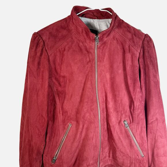 Lucky Brand Suede Leather Jacket Large Burgundy Wine Red Zip Moto Style Women’s - Picture 4 of 14